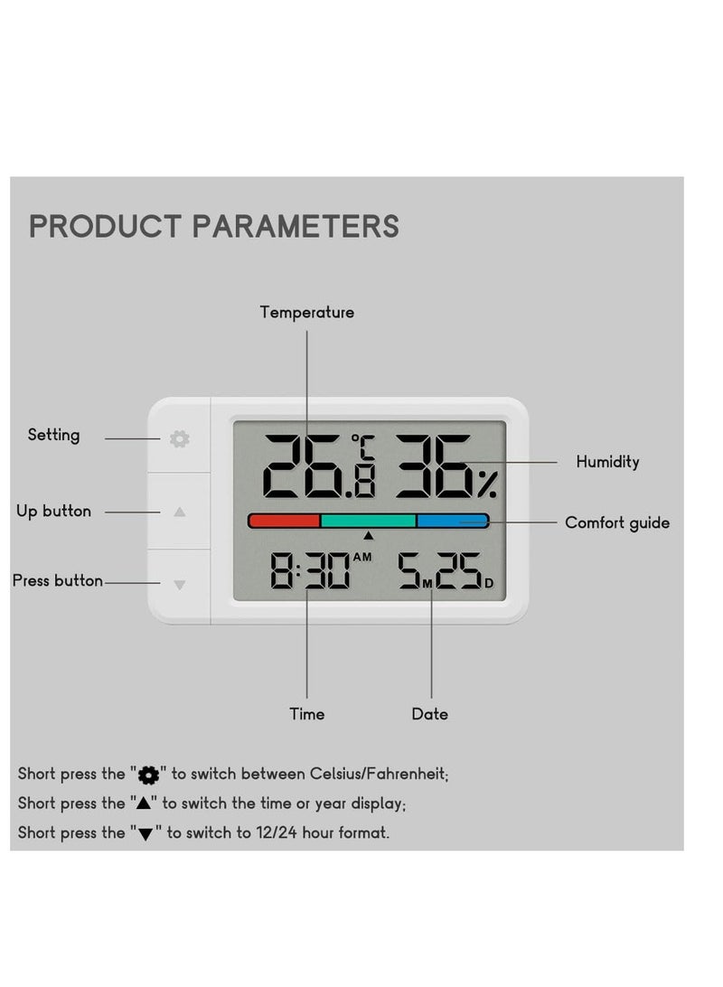 SYOSI 1 قطعة مقياس رطوبة رقمي صغير لقياس درجة الحرارة والرطوبة في الغرف مع شاشة عرض للتاريخ والوقت للحدائق والمخازن والرضع - Image 4