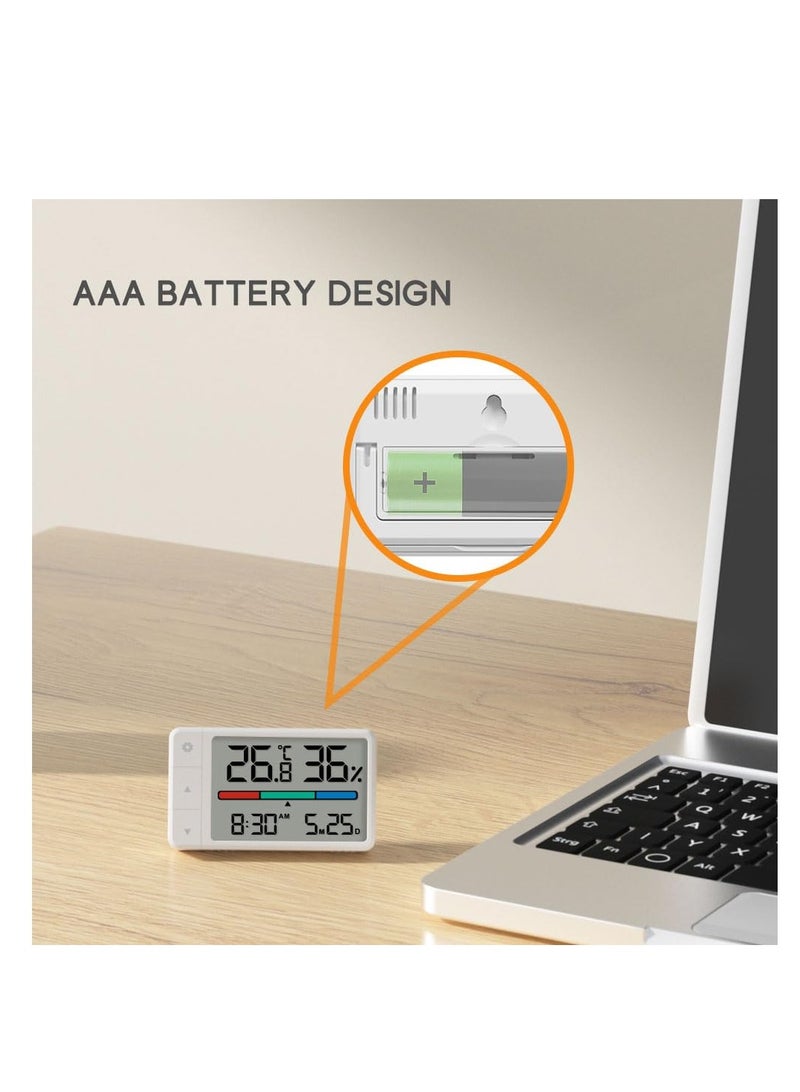 SYOSI 1 قطعة مقياس رطوبة رقمي صغير لقياس درجة الحرارة والرطوبة في الغرف مع شاشة عرض للتاريخ والوقت للحدائق والمخازن والرضع - Image 5