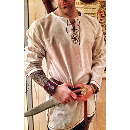Rela Bota Men's Fashion Cotton Linen Shirt Long Sleeve Solid Color Ethnic Beach Yoga Top Khaki M - Image 2