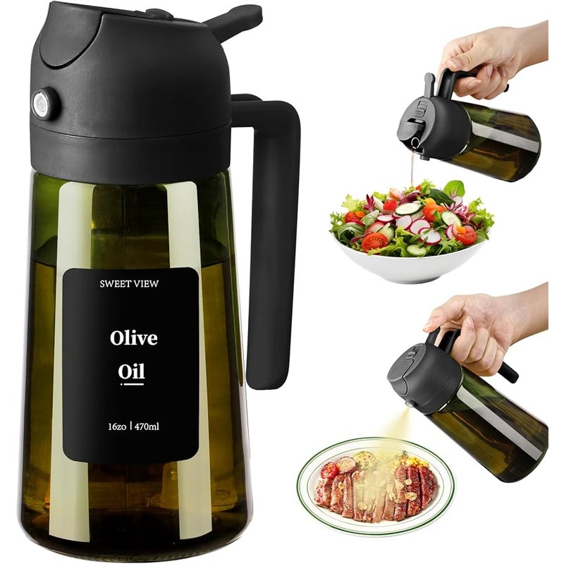 SWEET VIEW Olive Oil Dispenser and Oil Sprayer - 470ml Glass Lightproof Oil Pourer for Kitchen, Air Fryer, Cooking, Salad and BBQ - Image 1