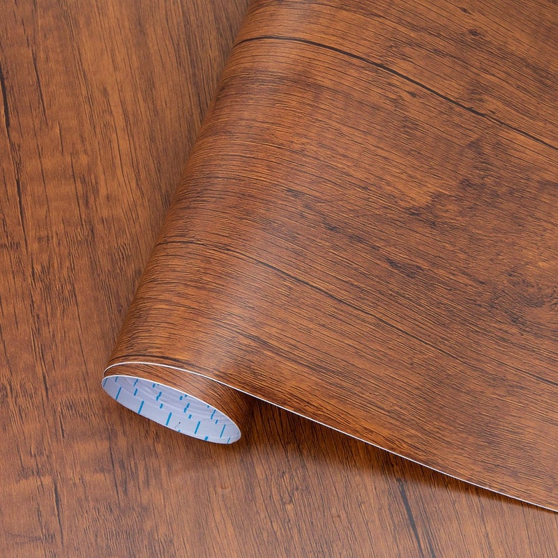 Decoroom ورق جدران بتصميم خشبي قابل للتقشير واللصق 17.71"x118" مظهر خشبي بني ورق حائط ذاتي اللصق فيلم فينيل قابل للإزالة سهل التطبيق للأثاث القديم وخزائن المطبخ وسطح العمل - Image 5
