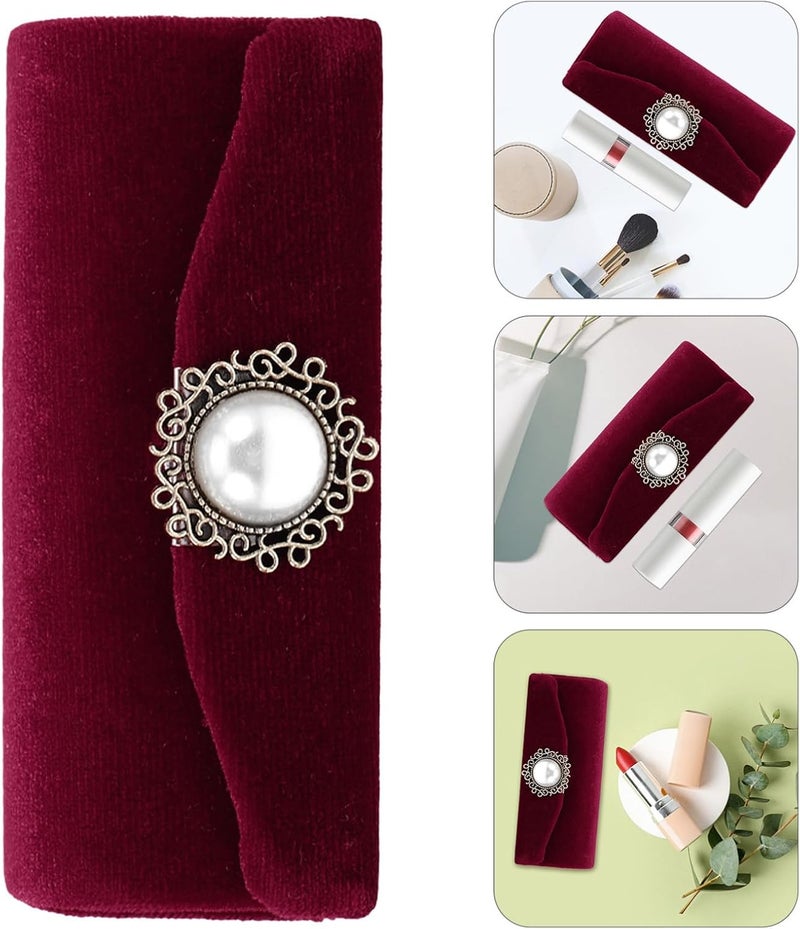 Single Lipstick Holder with Mirror Velvet Portable Lipstick Case for Purse Elegant Lip Balm Organizer Women Travel-friendly Cosmetic Storage Burgundy - Image 4