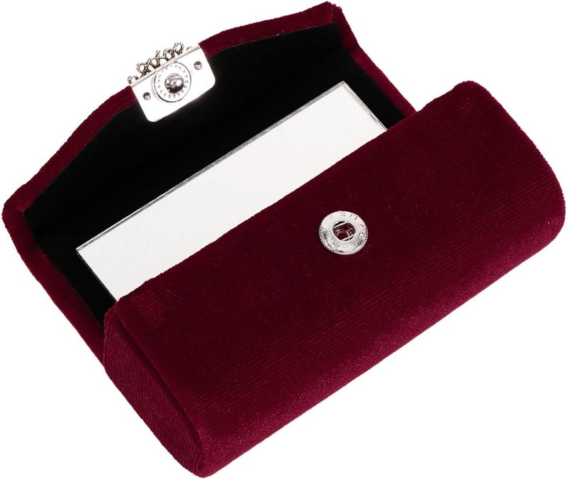 Single Lipstick Holder with Mirror Velvet Portable Lipstick Case for Purse Elegant Lip Balm Organizer Women Travel-friendly Cosmetic Storage Burgundy - Image 1