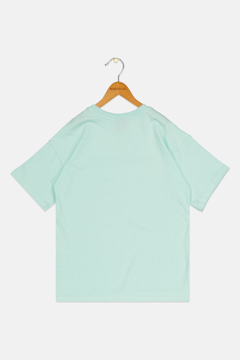 mistral Kids Girl Crew Neck Short Sleeve Brand Logo T-Shirt, Mint Green - Image 2