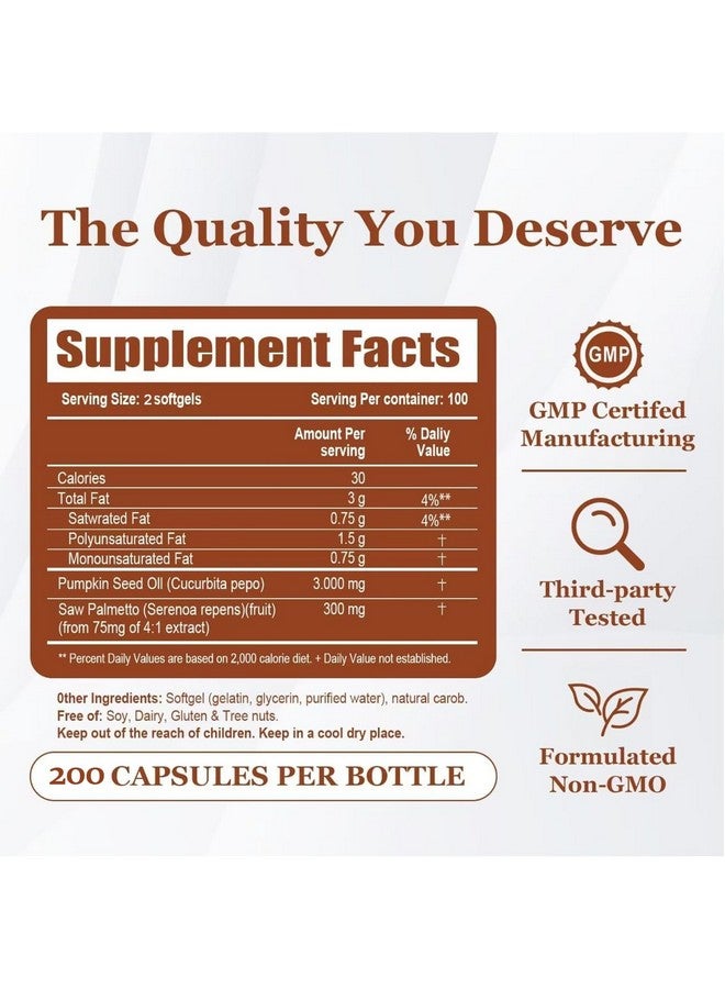 DYALE Pumpkin Seed Oil with Saw Palmetto,200 Softgels | Cold Pressed, Pure Virgin Oil, Essential Fatty Acids & Phytosterols | Supports Hair, Urinary, Bladder & Prostate Health | Non-GMO (1pc) - Image 5
