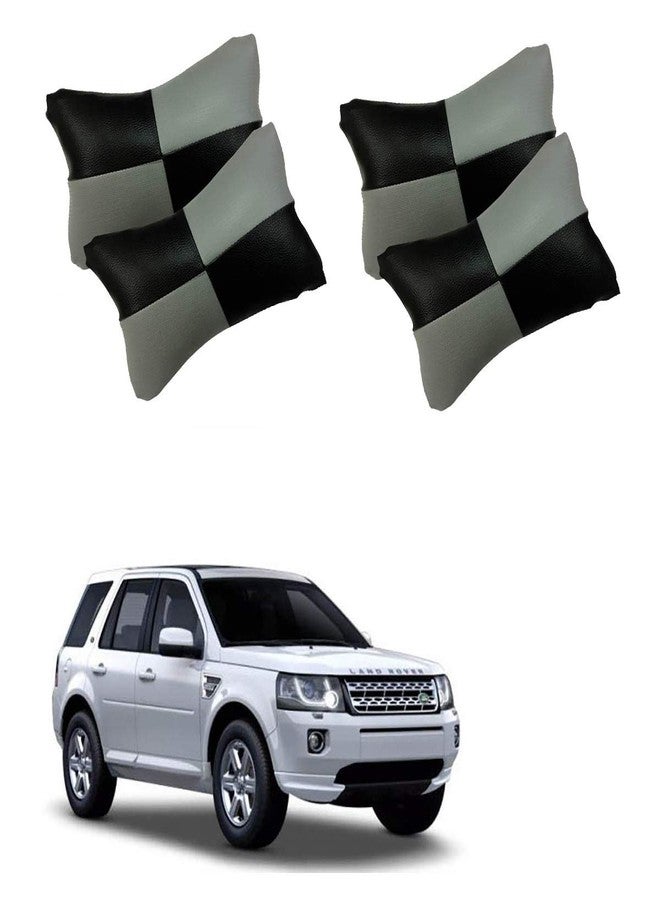 PulGos Grey Neck Rest Soft Cushion in Leatherette Material Check Design for CaR (Pair of 2)_689 - Image 1