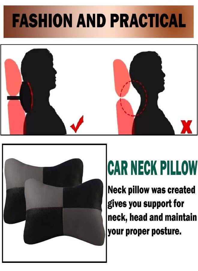 PulGos Grey Neck Rest Soft Cushion in Leatherette Material Check Design for CaR (Pair of 2)_689 - Image 3