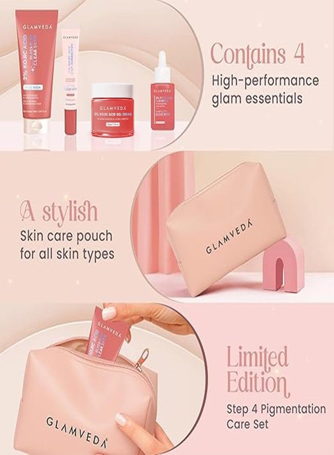 Glamveda 2% Kojic Acid 4 Step Skincare Set With Pouch – Facewash, Spot Corrector, Serum & Cream | Remove Dark Spots, Pigmentation, Acne Scars & Melasma | Evens Skin Tone - Image 5