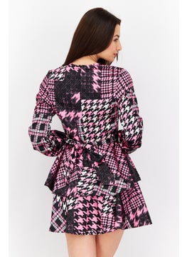 John Zack Women Houndstooth Mini Dress, Pink  - Image 3