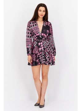 John Zack Women Houndstooth Mini Dress, Pink  - Image 4