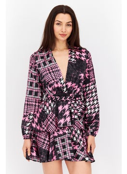 John Zack Women Houndstooth Mini Dress, Pink  - Image 1