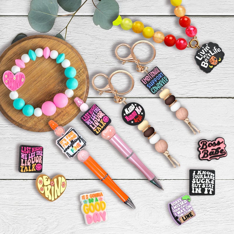 XHAOYEAHX 70PCS Phrase Focal Beads for pens, Not Duplicated Silicone Focal Beads for DIY Beadable Pen Keychain Bracelet Lanyard Making - Image 4