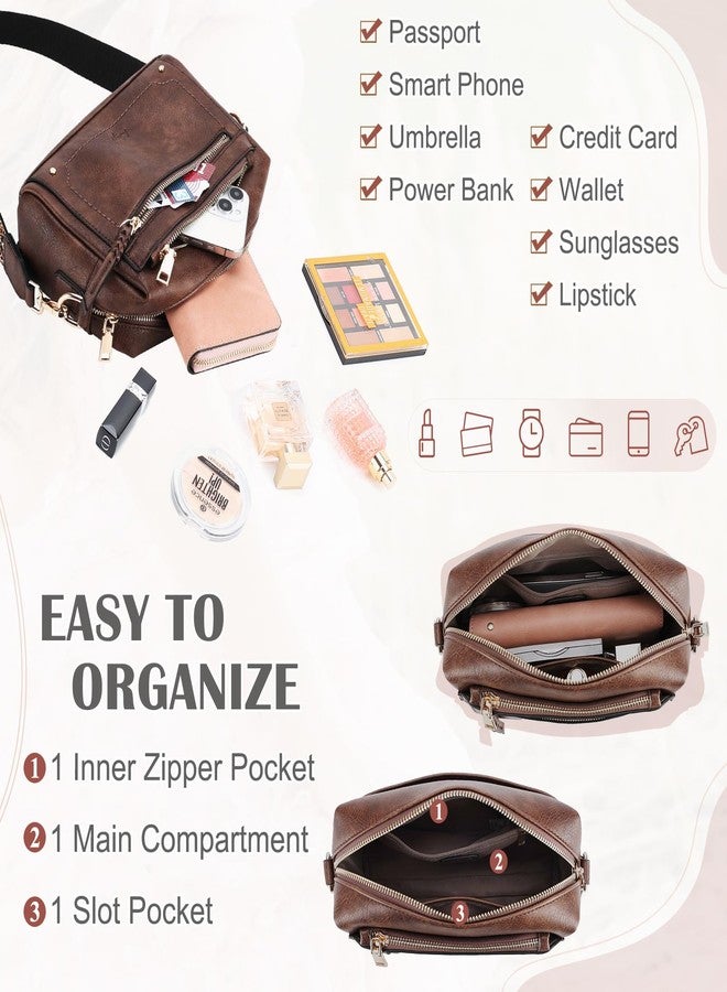 Kasqo Crossbody Bags for Women,Stylish Vegan Leather Cross Body Tassel Purse Medium Shoulder Handbags with Wide Guitar Strap Coffee - Image 3