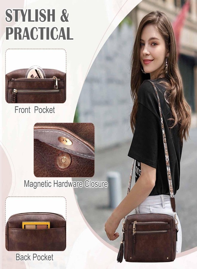 Kasqo Crossbody Bags for Women,Stylish Vegan Leather Cross Body Tassel Purse Medium Shoulder Handbags with Wide Guitar Strap Coffee - Image 5
