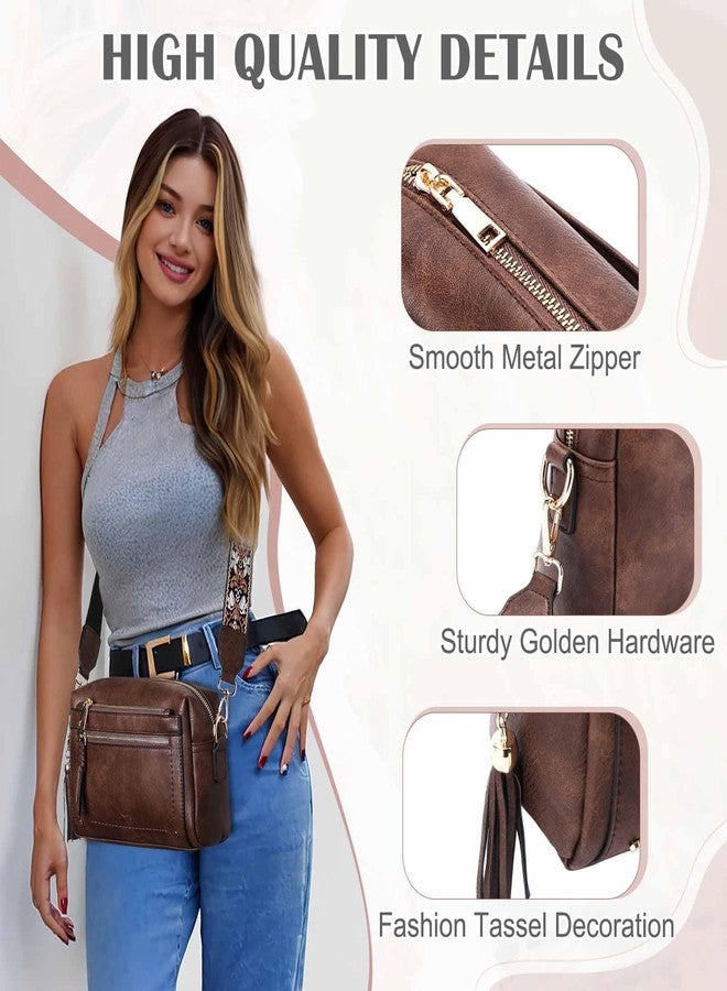 Kasqo Crossbody Bags for Women,Stylish Vegan Leather Cross Body Tassel Purse Medium Shoulder Handbags with Wide Guitar Strap Coffee - Image 4