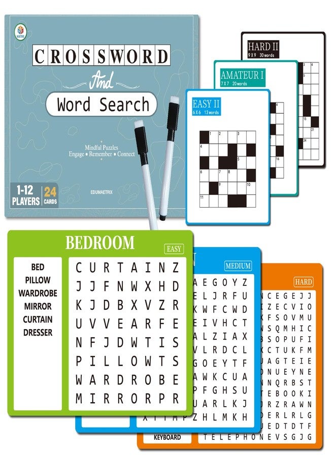 EDUMAETRIX 2-in-1 Mindful Puzzles Set with 24 Crossword and 8 Word Search, 1-12 Players, Memory Activities for Seniors with Alzheimer's and Dementia - Image 1