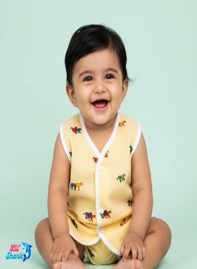 Lil' Shark Muslin Baby Jabla Vest Set | Sleeveless Jhablas for Newborns | Cute Cartoon Prints for Boys & Girls (in, Age, 6 Months, 12 Months, Regular, 5, Combo 1) - Image 4