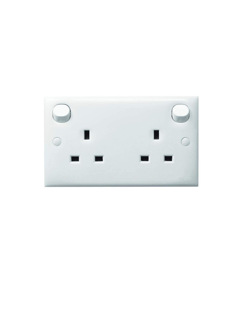 Schneider Electric Switched Socket Outlet - 13A 2 Gang Socket - White Clipsal S Class Series - E25R - Made in Malaysia - Image 1