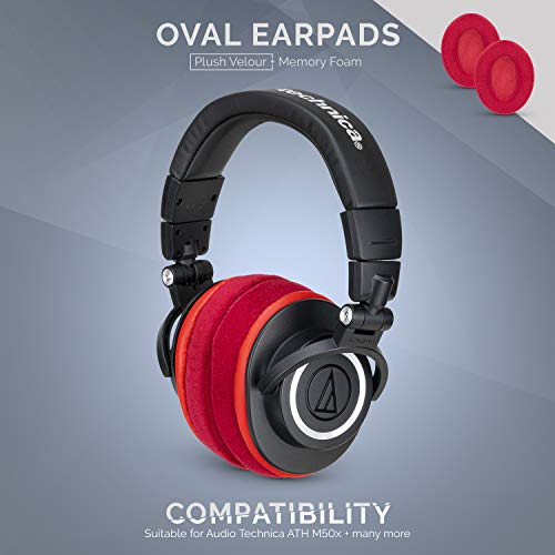 Brainwavz Velor Replacements Ear Pads - for ATH-M50X, SHURE, AKG, HifiMan, ATH, Philips, Fostex Velour Memory Foam Earpads & Many Over The Ear Headphones, Oval Red - Image 5