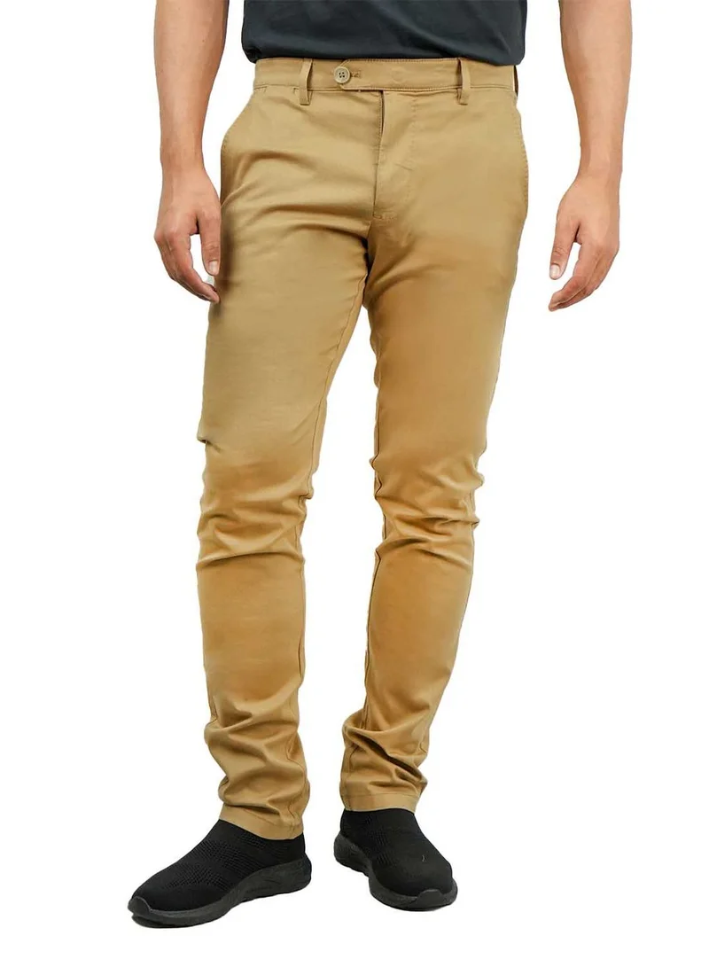 GIORDANO Men's Low Rise Slim Fit Cotton Twill Khakis