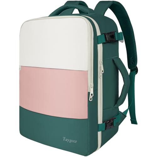 Taygeer Carry On Backpack, 35l Travel Backpack for Women Airline Approved, Cute Underseat Personal Item Travel Bag With Shoe Compartment, Casual Daypack Gifts for Friend Weekend, Beige Peacock Pink - Image 4