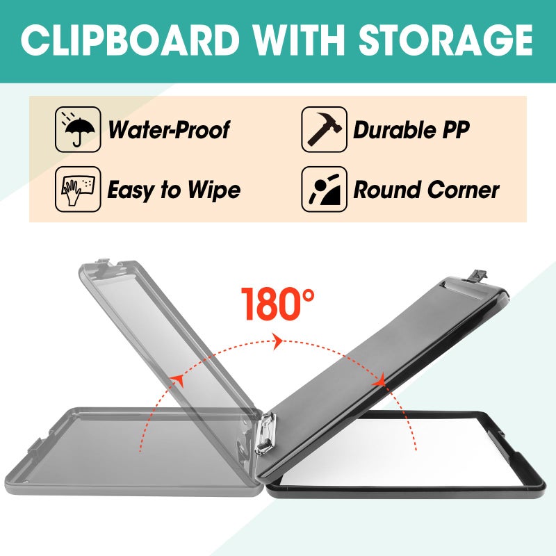 YesBes 7 Pack Clipboard with Storage, High Capacity Storage Clipboard 8.5 x 11 with Pen Holder, Letter / A4 Size, Inner Plastic Folder Attached for Teacher Office Home, Size 13.4 x 9.4 x 0.9 in, Black - Image 4