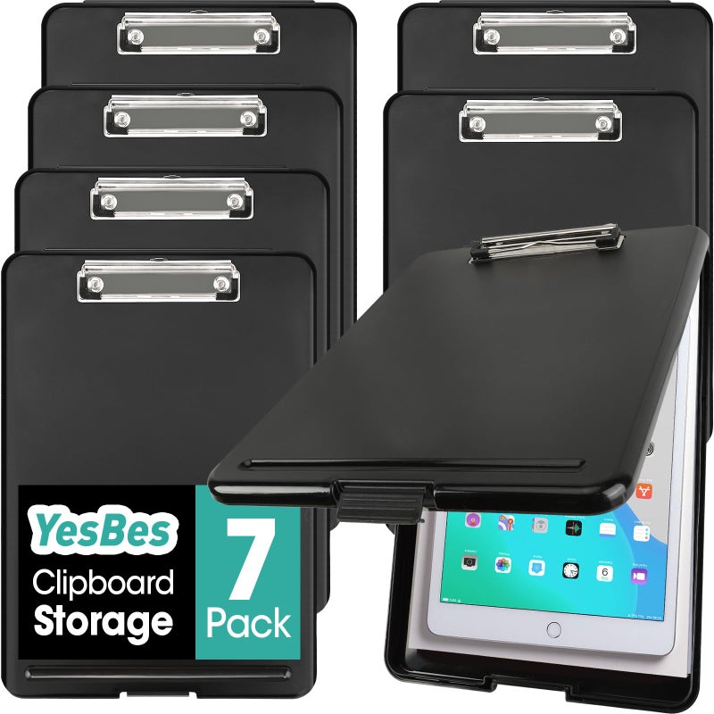 YesBes 7 Pack Clipboard with Storage, High Capacity Storage Clipboard 8.5 x 11 with Pen Holder, Letter / A4 Size, Inner Plastic Folder Attached for Teacher Office Home, Size 13.4 x 9.4 x 0.9 in, Black - Image 1