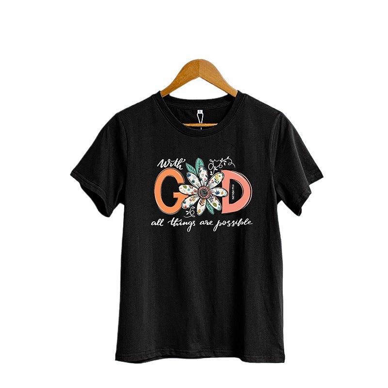 Wish New Round Neck Short Sleeve T-Shirt Women'S Fashion Trendy Figure Printed Summer Pattern Top - Image 3