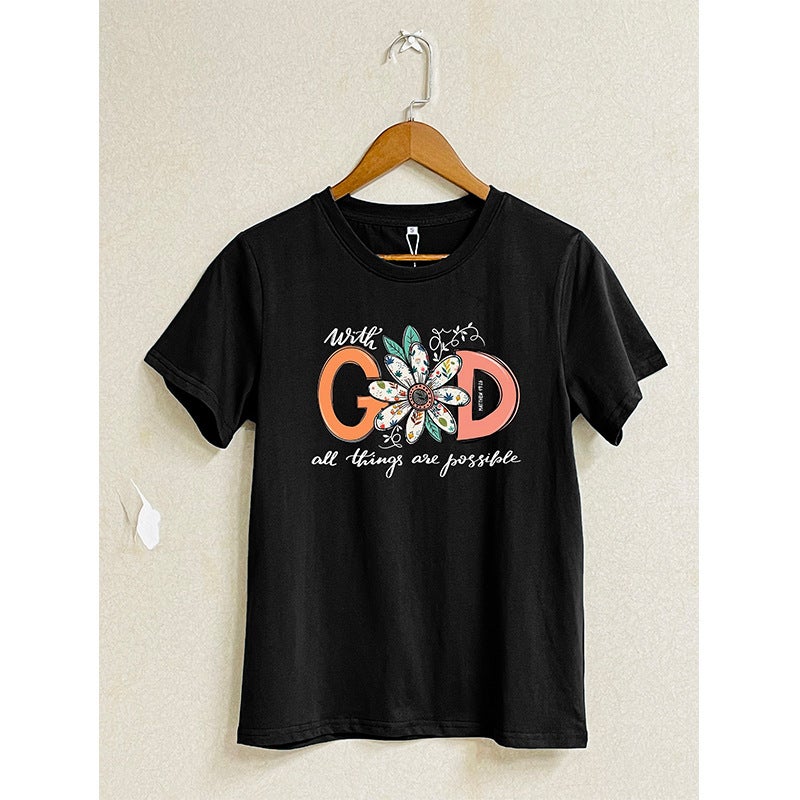 Wish New Round Neck Short Sleeve T-Shirt Women'S Fashion Trendy Figure Printed Summer Pattern Top - Image 1