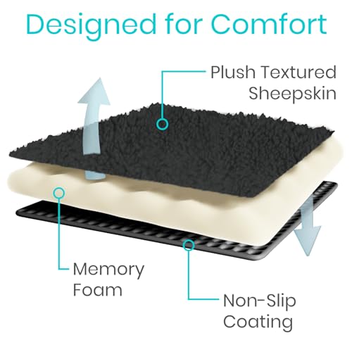 Vive Mobility Knee Scooter Pad Cover - Soft Plush Adult Sheepskin Memory Foam Cushion, Walker Accessory for Knee Roller, Padded Accessories Leg Cart Improves Comfort with Injury, Universal Fit (Black) - Image 3