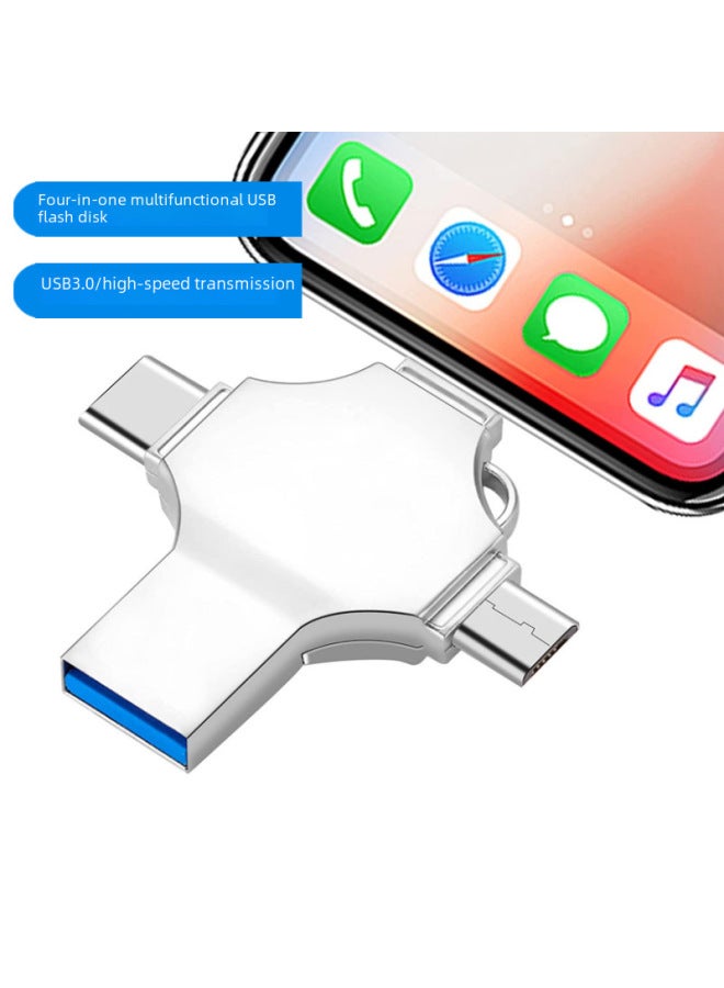 Four-in-one USB Cross OTG Mobile Phone U Disk 32G For AppleAndroid Computer Type-cUSB3.0U Disk-Color:4-in-1 Rotation (silver)-Capacity:USB3.0 16GB - Image 2