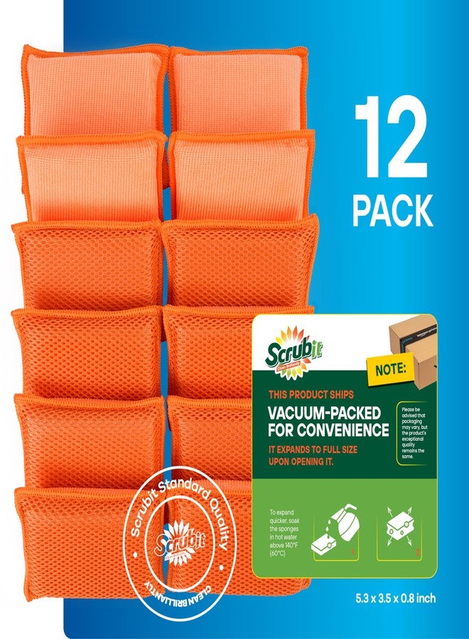 SCRUBIT Reusable Sponges for Dishes - 12 Pack Microfiber Sponges Kitchen Dish Scrubber, Machine Washable & Non-Scratch Scrubbers (Orange) - Image 2