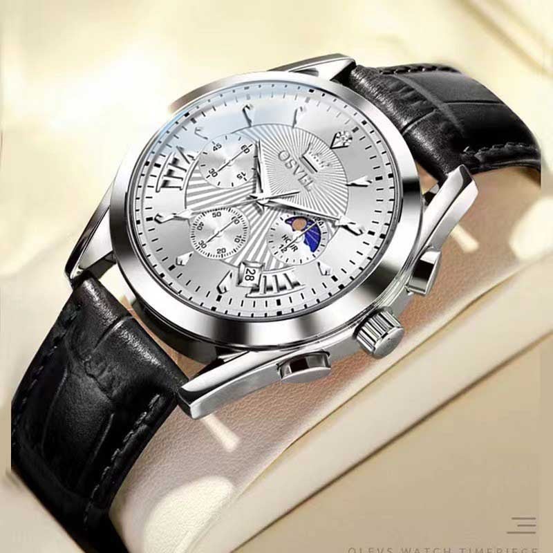 Mens Business Casual Quartz Watch Belt white face [calendar style] 