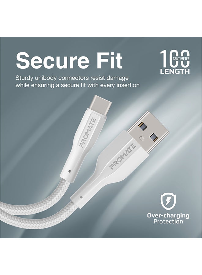 بروميت كابل بروميت USB إلى USB-C ، كابل شحن متين من السيليكون من النوع C مع شحن سريع 2 أمبير ، مزامنة بيانات 480 ميجابت في الثانية ، سلك 1 متر وعمر طويل للانحناء 10000 لسامسونج جالاكسي S22 ، iPad Air ، XCord-AC ، أبيض لون أبيض - Image 5