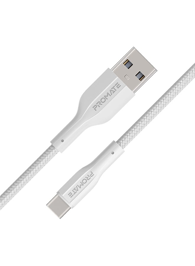 بروميت كابل بروميت USB إلى USB-C ، كابل شحن متين من السيليكون من النوع C مع شحن سريع 2 أمبير ، مزامنة بيانات 480 ميجابت في الثانية ، سلك 1 متر وعمر طويل للانحناء 10000 لسامسونج جالاكسي S22 ، iPad Air ، XCord-AC ، أبيض لون أبيض - Image 1