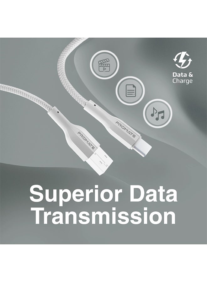 بروميت كابل بروميت USB إلى USB-C ، كابل شحن متين من السيليكون من النوع C مع شحن سريع 2 أمبير ، مزامنة بيانات 480 ميجابت في الثانية ، سلك 1 متر وعمر طويل للانحناء 10000 لسامسونج جالاكسي S22 ، iPad Air ، XCord-AC ، أبيض لون أبيض - Image 3