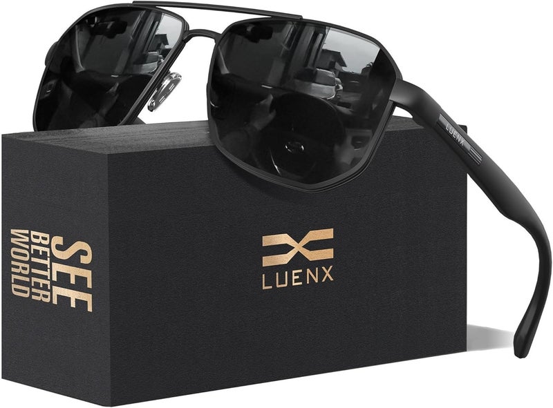 LUENX نظارات شمسية طيار للرجال عدسة مربعة مستقطبة متعددة الأضلاع - حماية UV 400 مع ملحقات 61MM للقيادة في الهواء الطلق - Image 1