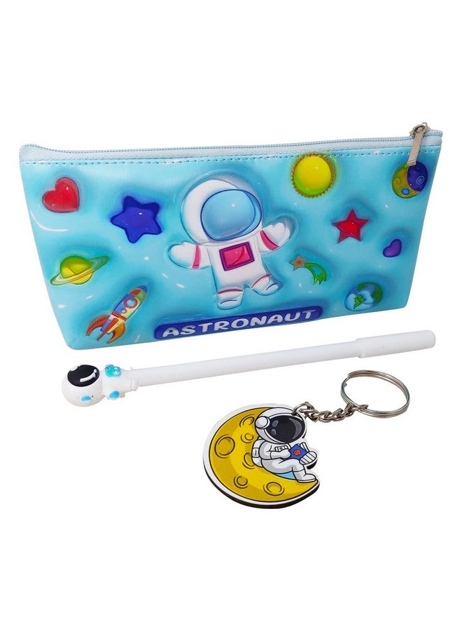 بارتيت حقيبة PARTEET الفضائية مع قلم فضاء وسلسلة مفاتيح فضائية للأولاد، حقيبة أقلام رائد فضاء، حقيبة أقلام للأولاد، حقيبة أقلام مدرسية للأطفال، حقيبة سفر ناعمة مقاومة للماء بسحاب للأطفال - Image 1