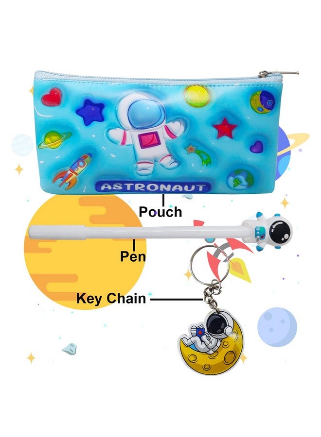 بارتيت حقيبة PARTEET الفضائية مع قلم فضاء وسلسلة مفاتيح فضائية للأولاد، حقيبة أقلام رائد فضاء، حقيبة أقلام للأولاد، حقيبة أقلام مدرسية للأطفال، حقيبة سفر ناعمة مقاومة للماء بسحاب للأطفال - Image 2