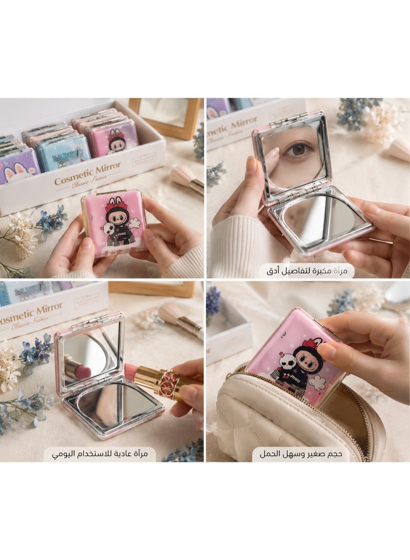 مرآة مكياج جيب كيوت مزدوجة بتصميم كرتوني – مرآة عادية ومكبرة – حجم صغير سهل الحمل 8×6 سم - Image 2