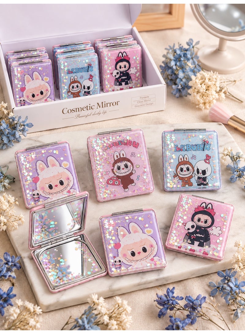 Cute Cartoon Pocket Cosmetic Mirror – Double-Sided Compact Mirror with Magnifying Glass – Portable 8×6 cm - Image 1