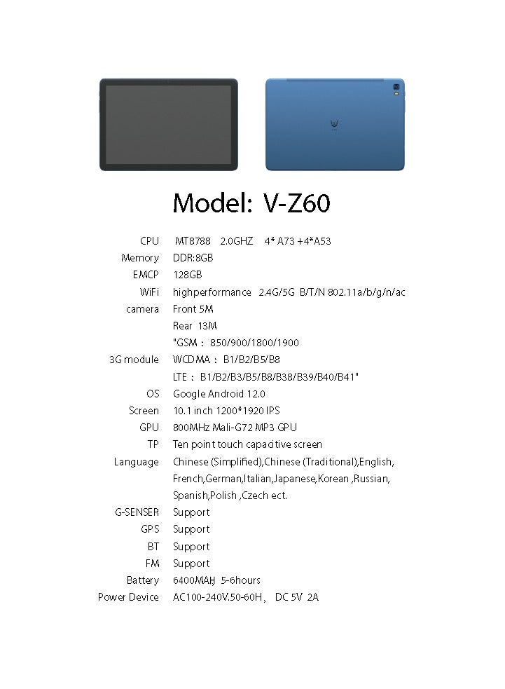 VIKUSHA V-Z60  8GB RAM+128GB Wi-Fi 4GLTE 10.1-inch 2Sim  BLUE TABLET WITH KEYBOARD