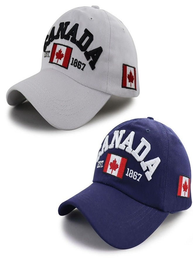 Tdopsxyxw 2PCS Canada Flag Hats for Men Women, Canadian Flags Est 1867 Baseball Cap, National Day Christmas Birthday Gifts for Dad Mom Papa Mama Grandpa Grandma White Blue - Image 1