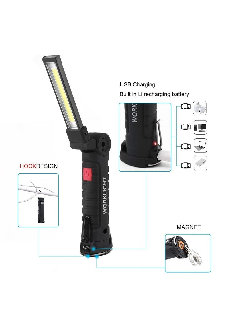 KASTWAVE Rechargeable Work Lights, 2PCS LED Work Light, with Magnetic Base and 360¡ã Rotation Stand, 5 Modes COB Bright Flashlights Inspection Light for Car Repair, Home, Garage, Emergency, BBQ, Camping - Image 3