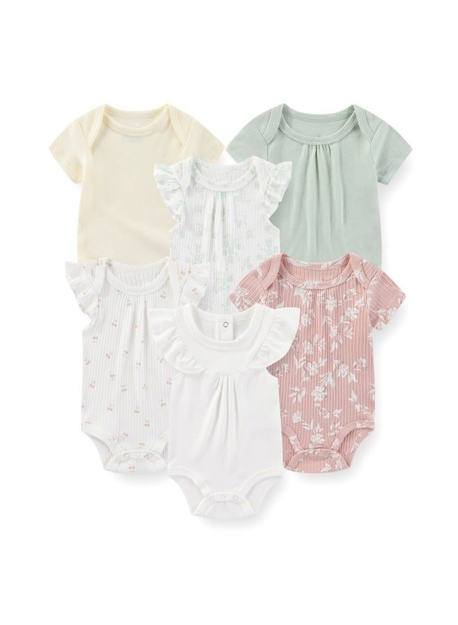 JELYLOVE Unisex Short Sleeve Baby Boys Girls Bodysuits Pack of 6 Cotton Breathable Soft Newborn Baby Clothing - Image 1