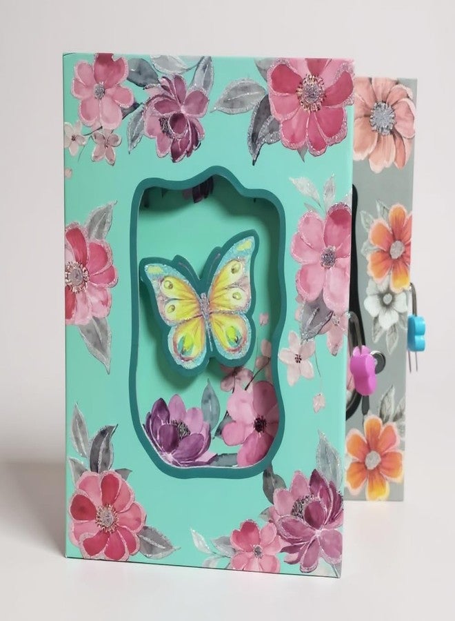 TECHNOCHITRA Butterfly Diary with Lock & Key | Flower Printed Password Lock Diary Box | Spiral Notebook for Kids, Girls & Adults | Cute Secret Journal Gift Set (Random Colour) - Image 2