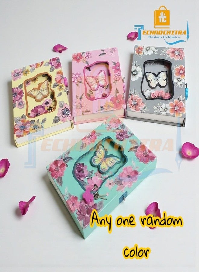 TECHNOCHITRA Butterfly Diary with Lock & Key | Flower Printed Password Lock Diary Box | Spiral Notebook for Kids, Girls & Adults | Cute Secret Journal Gift Set (Random Colour) - Image 3