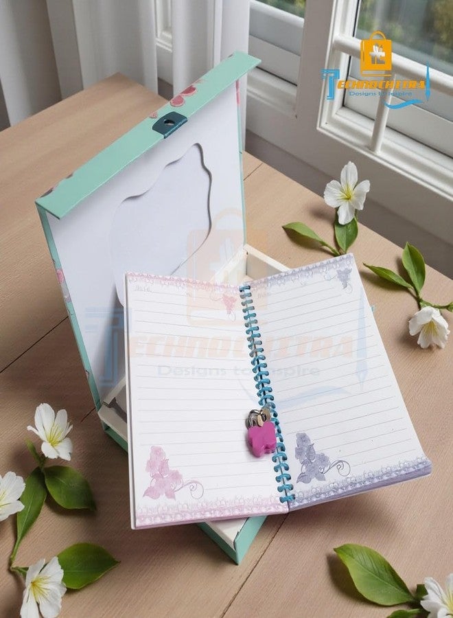 TECHNOCHITRA Butterfly Diary with Lock & Key | Flower Printed Password Lock Diary Box | Spiral Notebook for Kids, Girls & Adults | Cute Secret Journal Gift Set (Random Colour) - Image 5