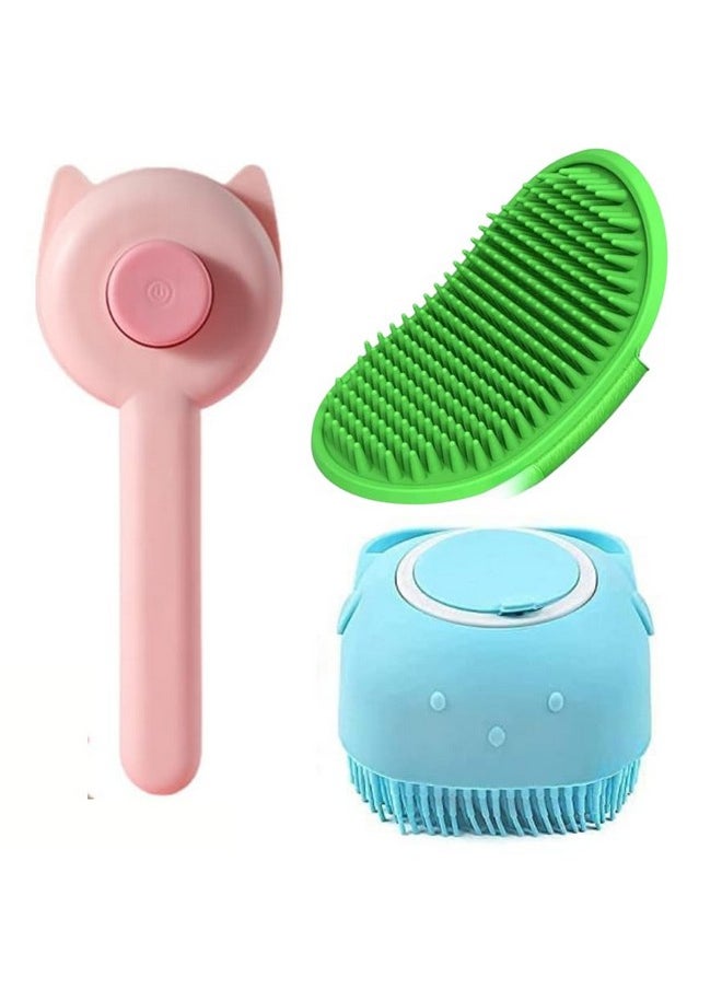 بت فرشاة 3Comb لتنظيف شعر الحيوانات الأليفة للاستخدام اليومي لتنظيف الفراء المتساقط والأوساخ، رائعة للكلاب والقطط ذات الشعر المتوسط والطويل، مشط تنظيف ذاتي لشعر الكلاب  - Image 1