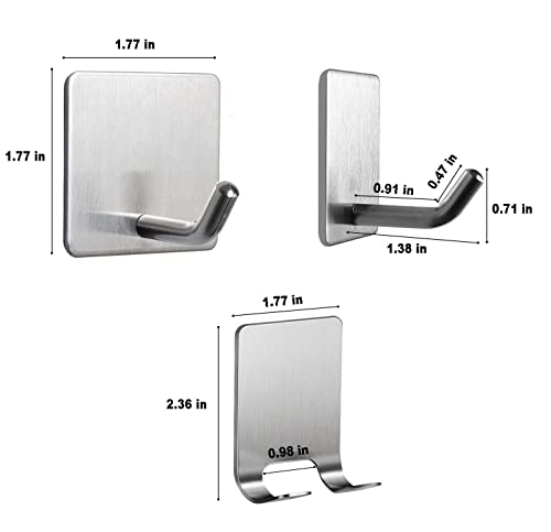 Aobvrey 8 Pack Adhesive Hooks, 4 Pack Razor Holder for Shower and 4 Heavy Duty Waterproof Sticky Hooks for Hanging Towels, Loofah, Coat, Hat (Silver) - Image 2